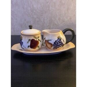 Vintage Sonoma Villa Home Interiors creamer and lidded sugar bowl set with tray